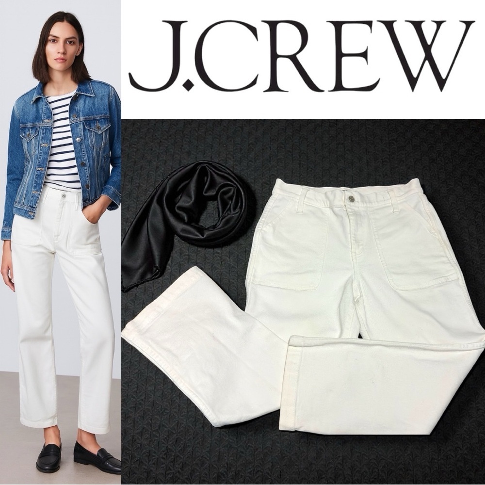 454 J.Crew | EUC White High-Rise Utility Straight Leg Crop Jeans (Size 27P)